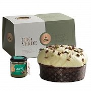 Zestaw ORO VERDE_ Panettone pistacjowe z kremem pistacjowym (1kg + 180g kremu)